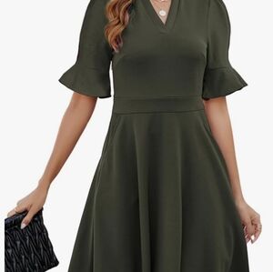 Mokayee Women’s Fit & Flare Dress  Side Zip Pockets Sz Large Olive Green